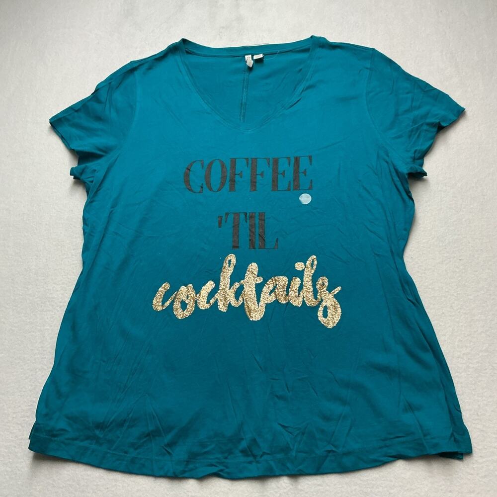 Cato Aqua Gold Coffee Til Cocktails Graphic T Shirt Sz 18/20W , 4158